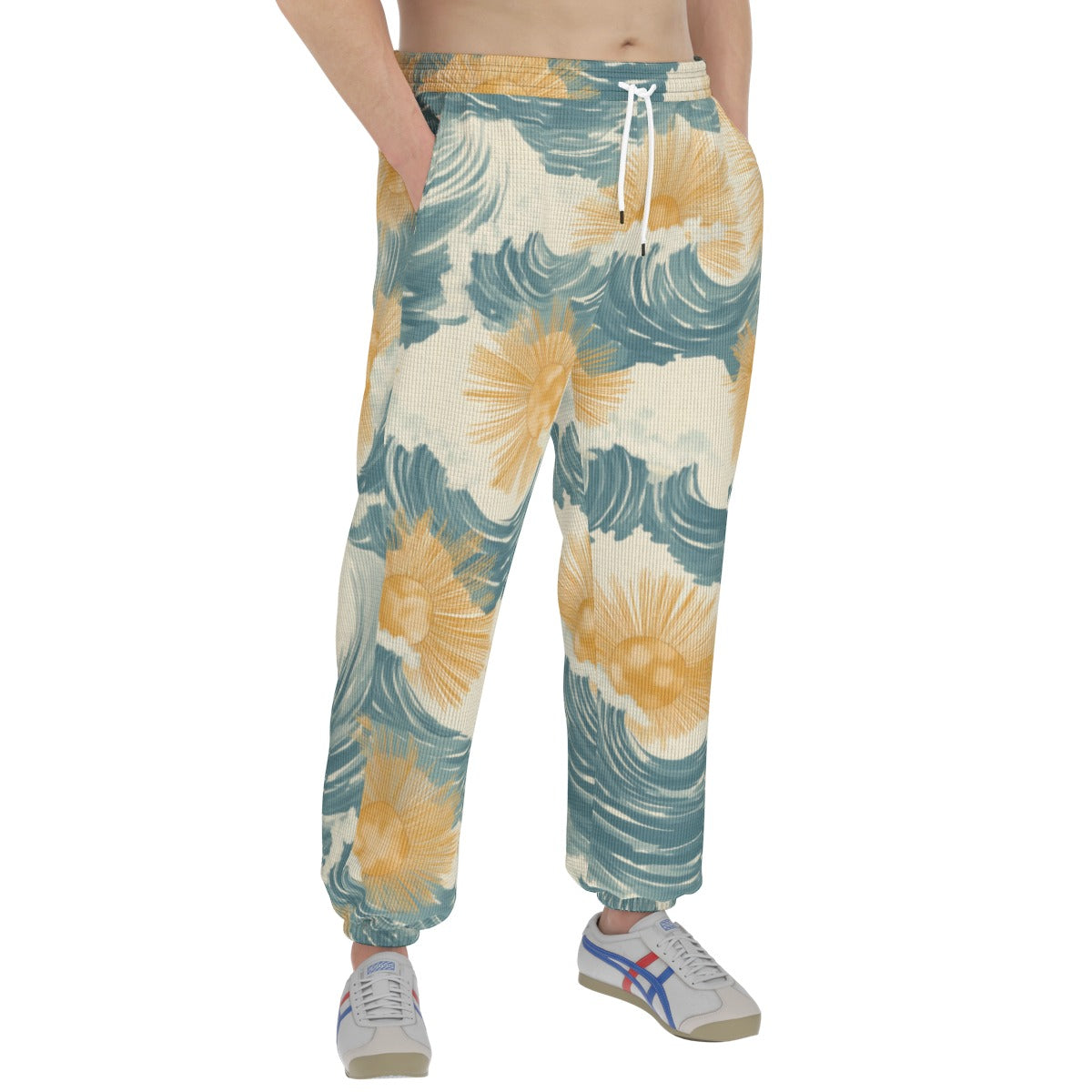 men’s thermal waffle tapered sweatpants - sunsoaked surf pacific teal/golden adobe/seafoam image 5