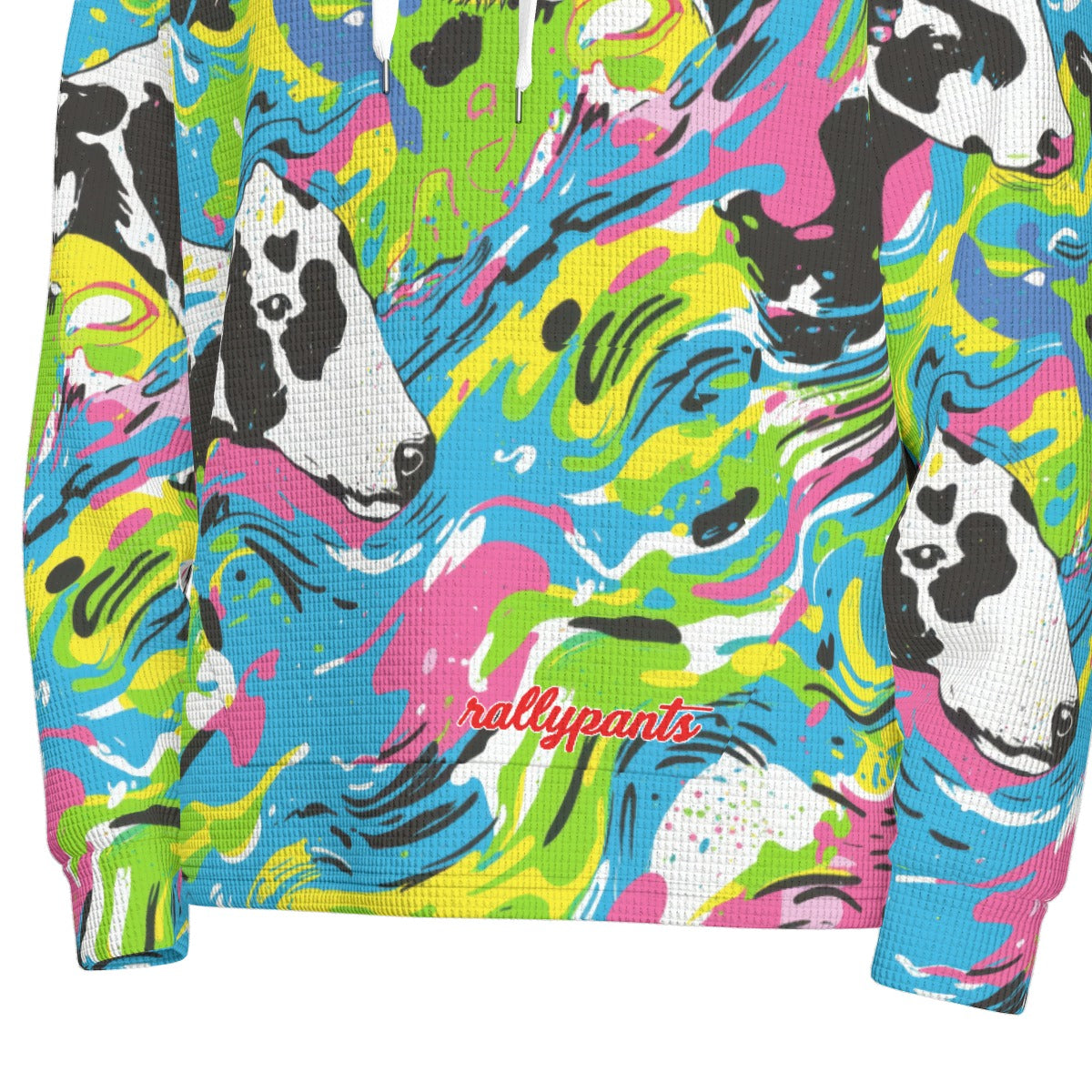 men’s thermal waffle half button pullover hoodie - cowabunga black/white/blue/neon image 4