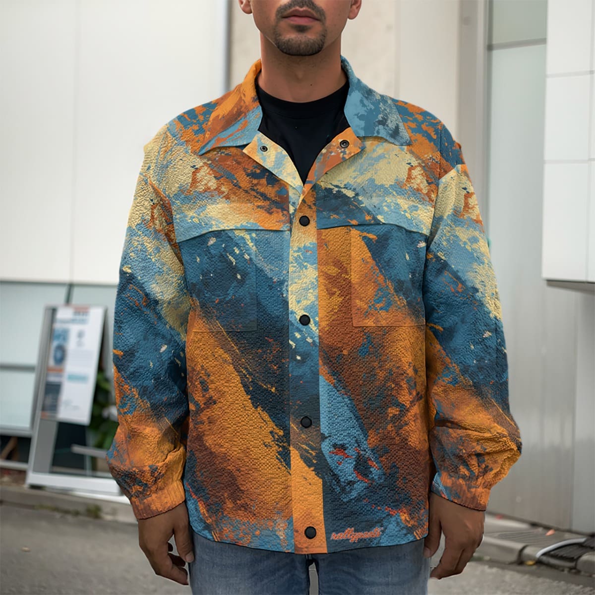 men’s casual lapel jacket – queens blue/orange rallyprint - White, S image