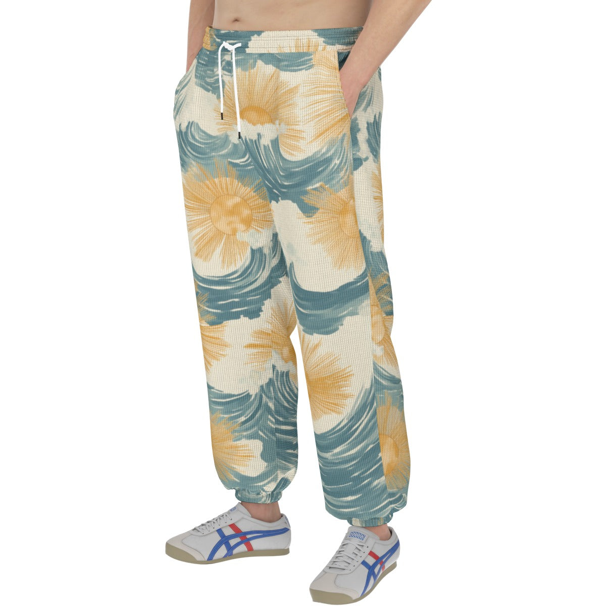 men’s thermal waffle tapered sweatpants - sunsoaked surf pacific teal/golden adobe/seafoam image 2