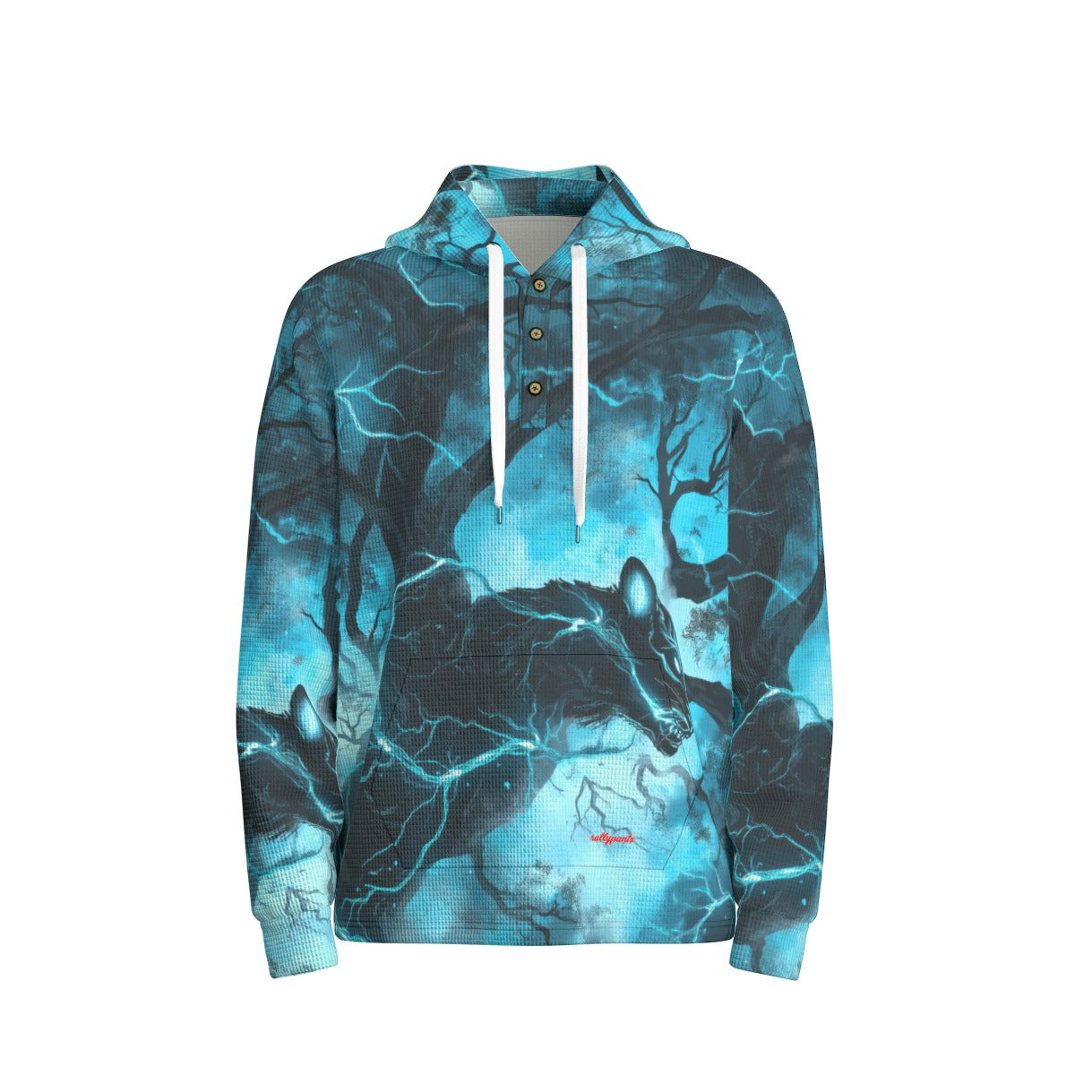 men’s thermal waffle half button pullover hoodie - carolina black/blue/silver image 1