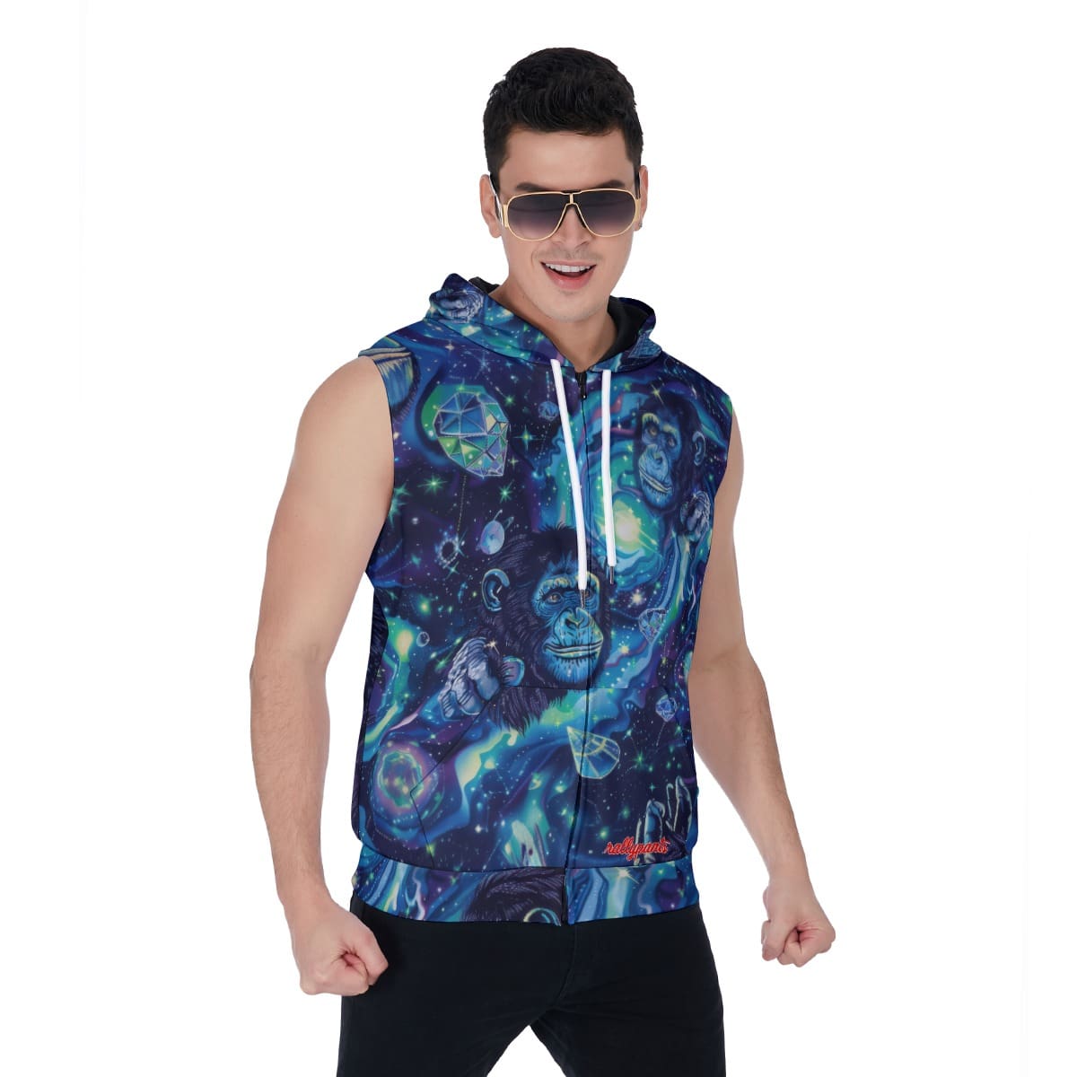 men’s zipper-up sleeveless hoodie – apes blue diamond/moon white image 1