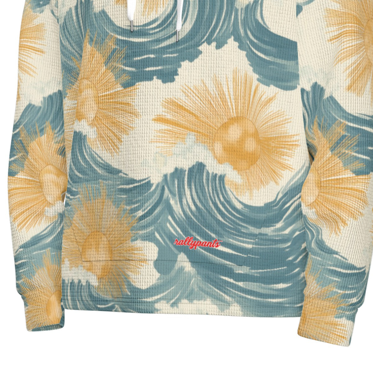 men’s thermal waffle half button pullover hoodie - sunsoaked surf pacific teal/golden adobe/seafoam image 2