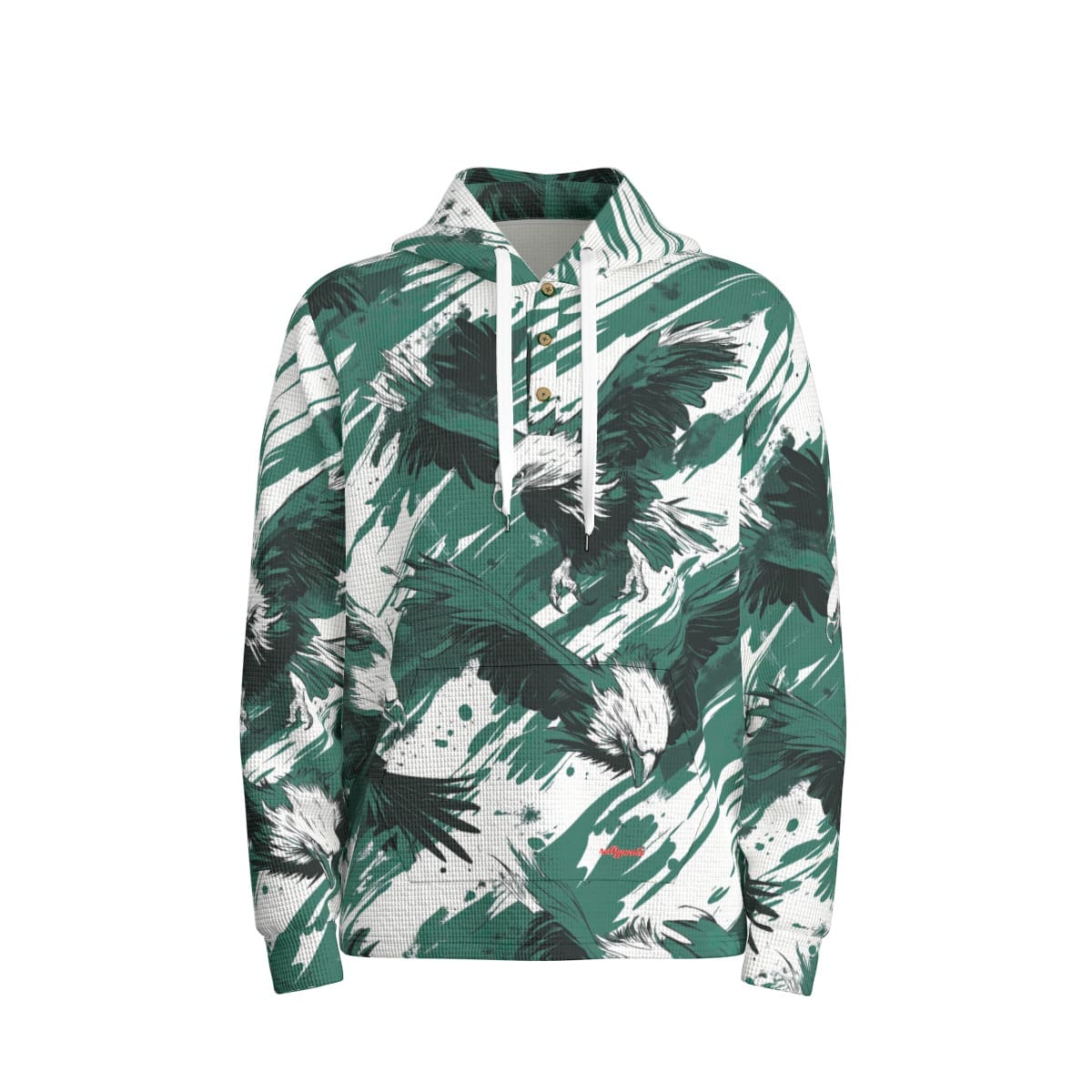 men’s thermal waffle half button pullover hoodie - philadelphia midnight/green/white image 1