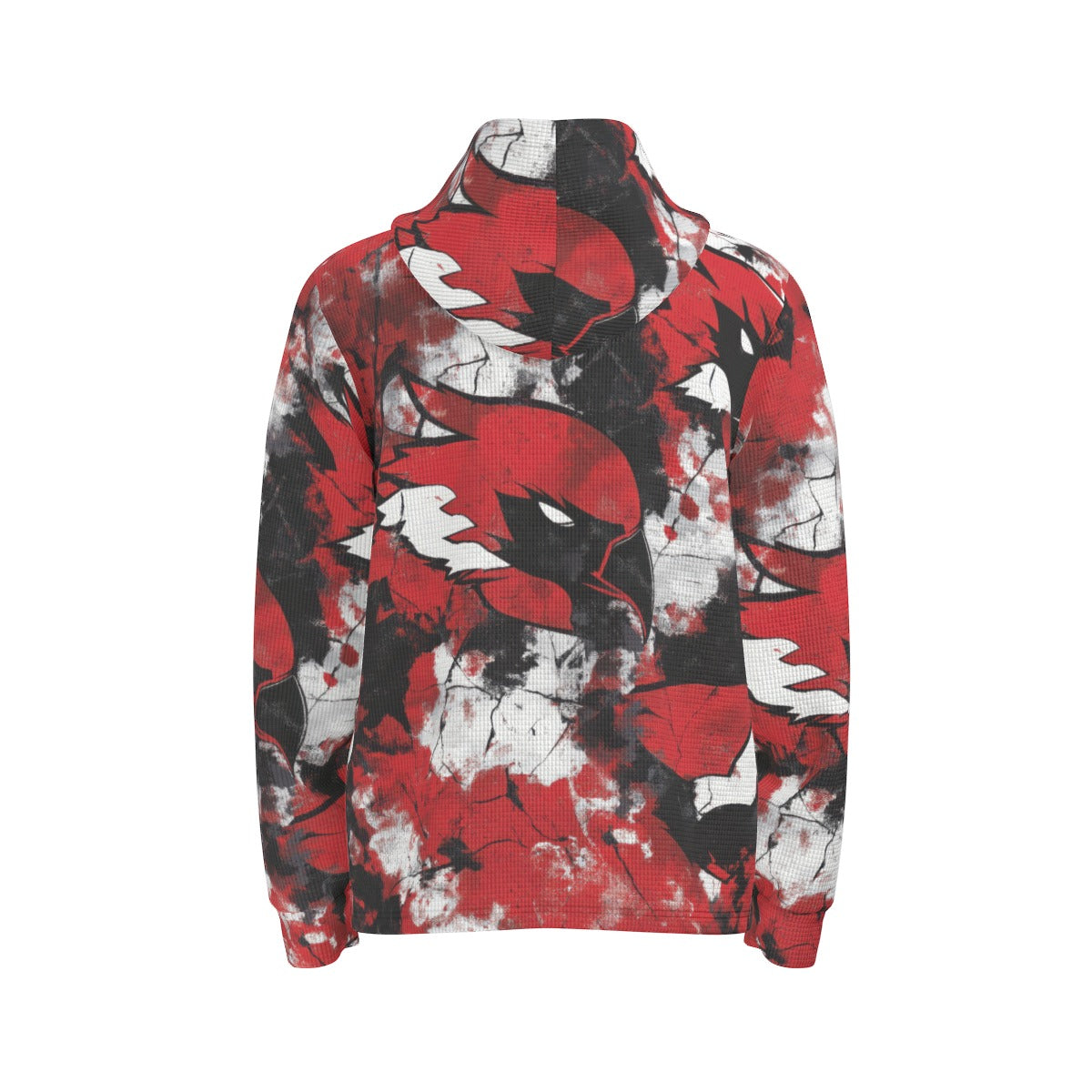 men’s thermal waffle half button pullover hoodie - arizona red/white/black image 4