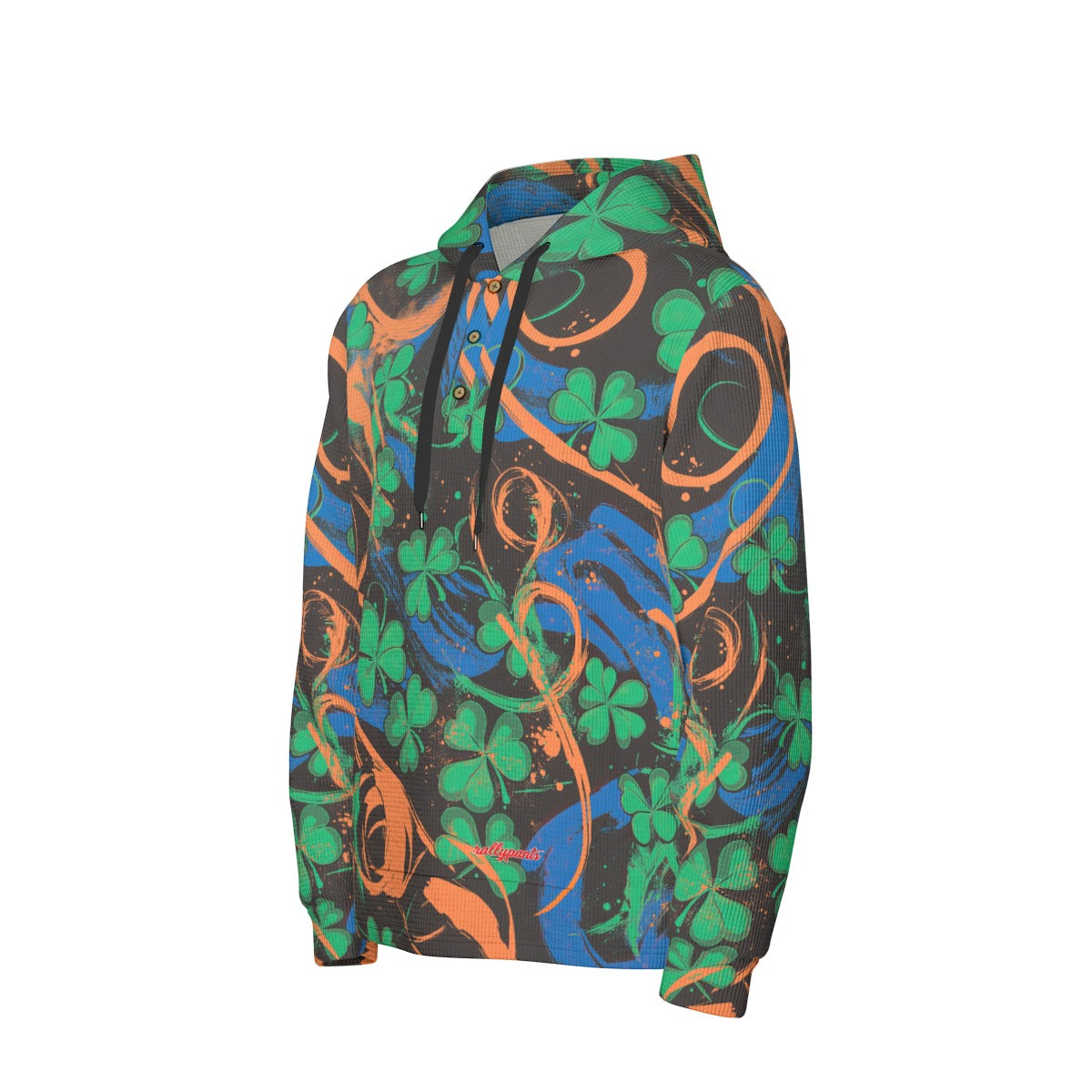 men’s thermal waffle half button pullover hoodie - port st lucky blue/orange/green/black image 4