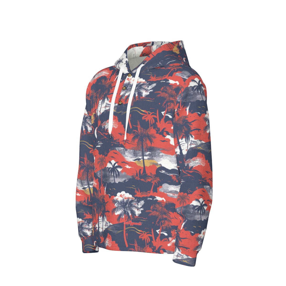 men’s thermal waffle half button pullover hoodie - anaheim red/white/blue image 1