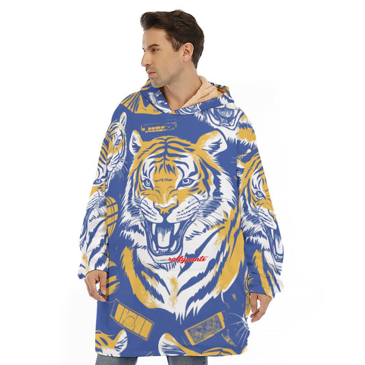 Sherpa Fleece Hoodie Blanket - northport blue/gold