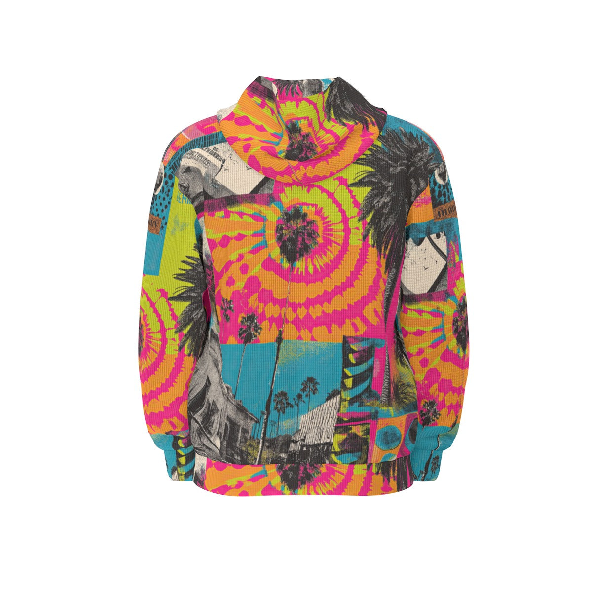 thermal waffle weave zip up hoodie - san diego vibes turquoise/hot coral/neon lime