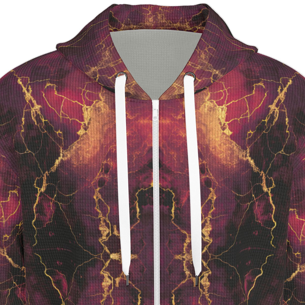 thermal waffle weave zip up hoodie - arandor storm burgundy/crimson/gold/black
