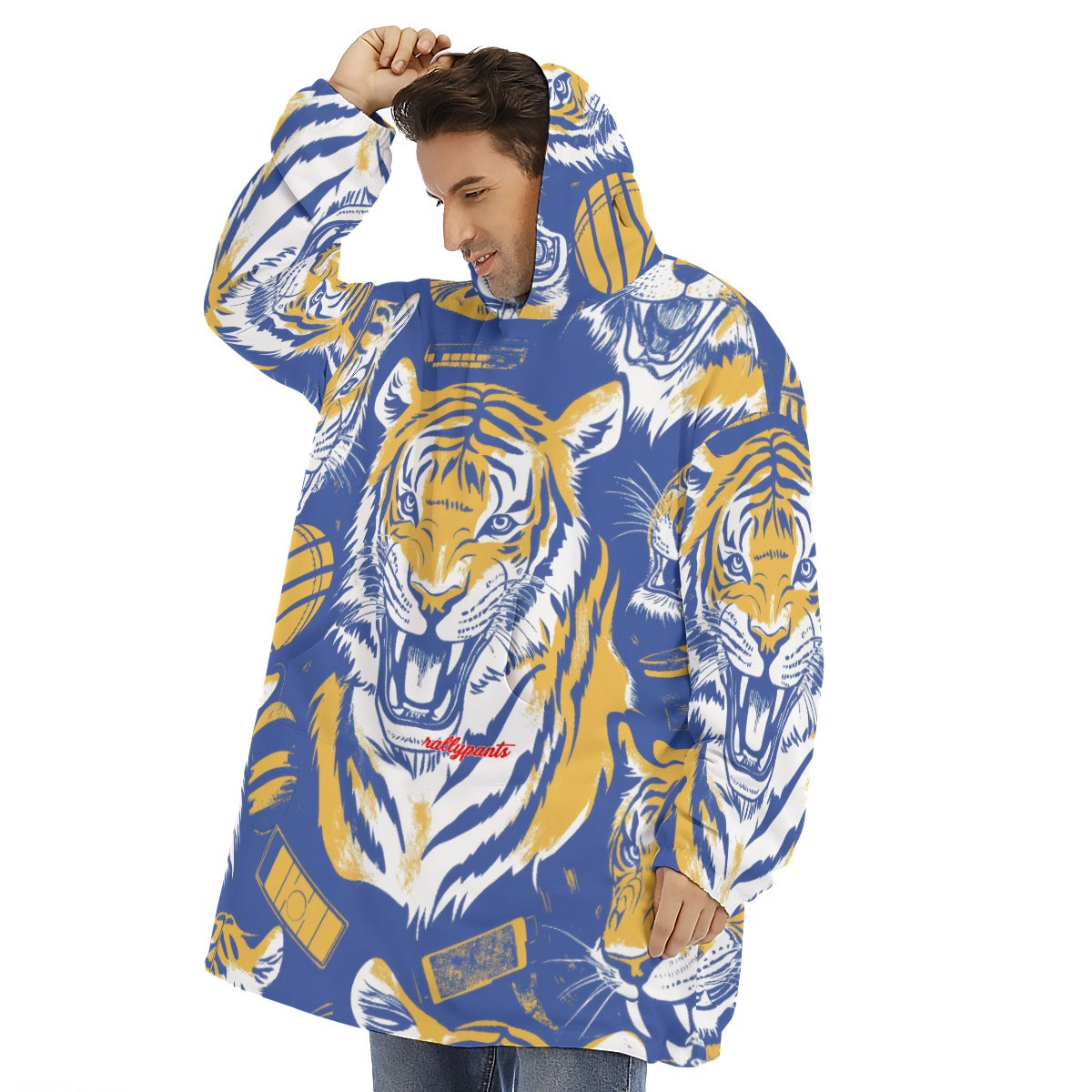Sherpa Fleece Hoodie Blanket - northport blue/gold
