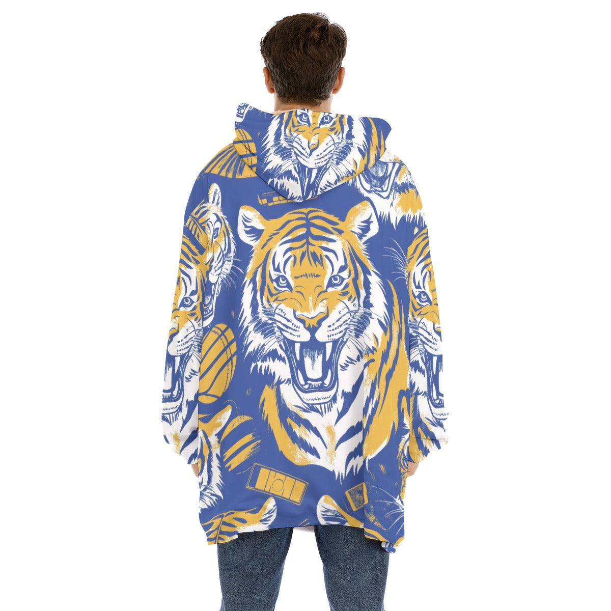 Sherpa Fleece Hoodie Blanket - northport blue/gold