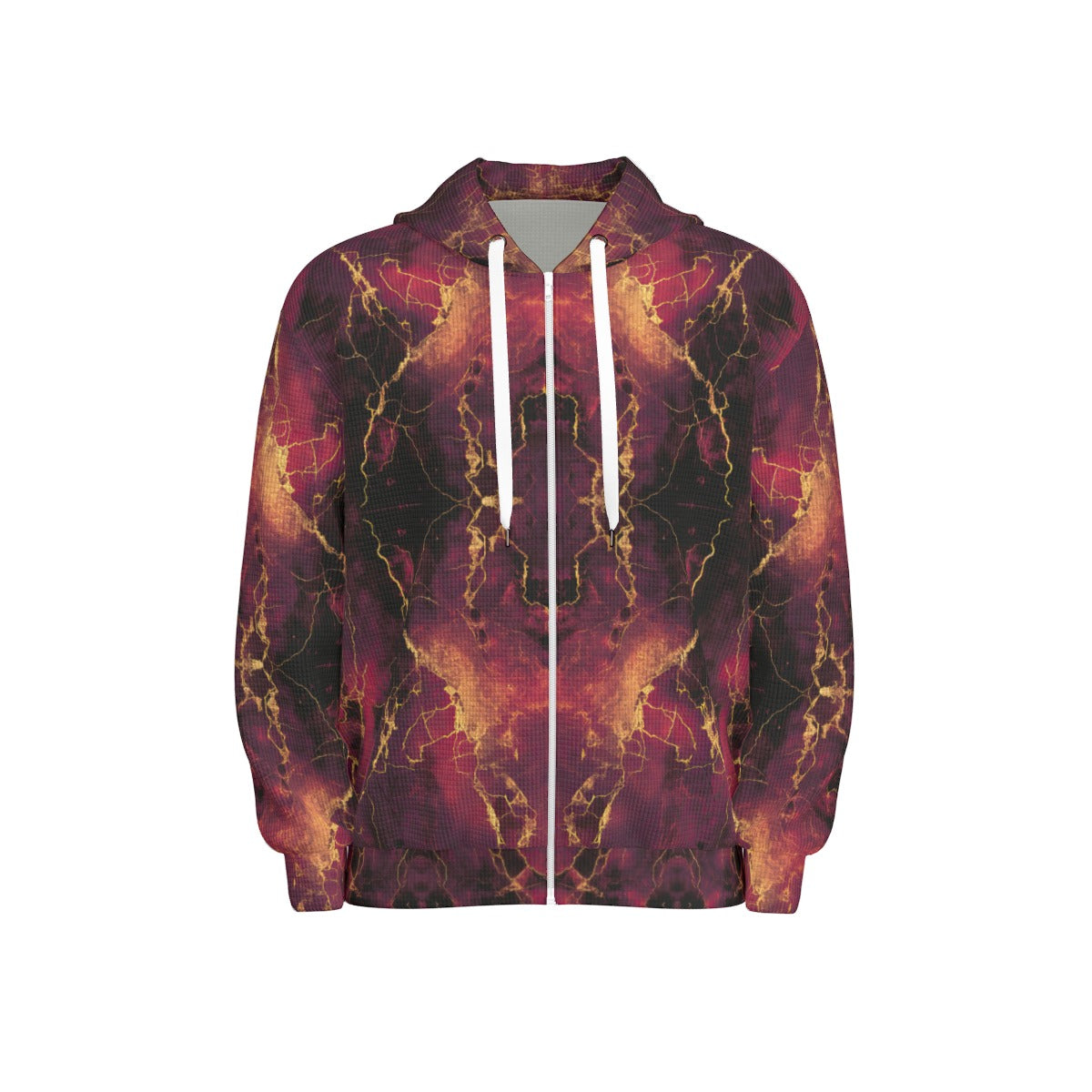 thermal waffle weave zip up hoodie - arandor storm burgundy/crimson/gold/black