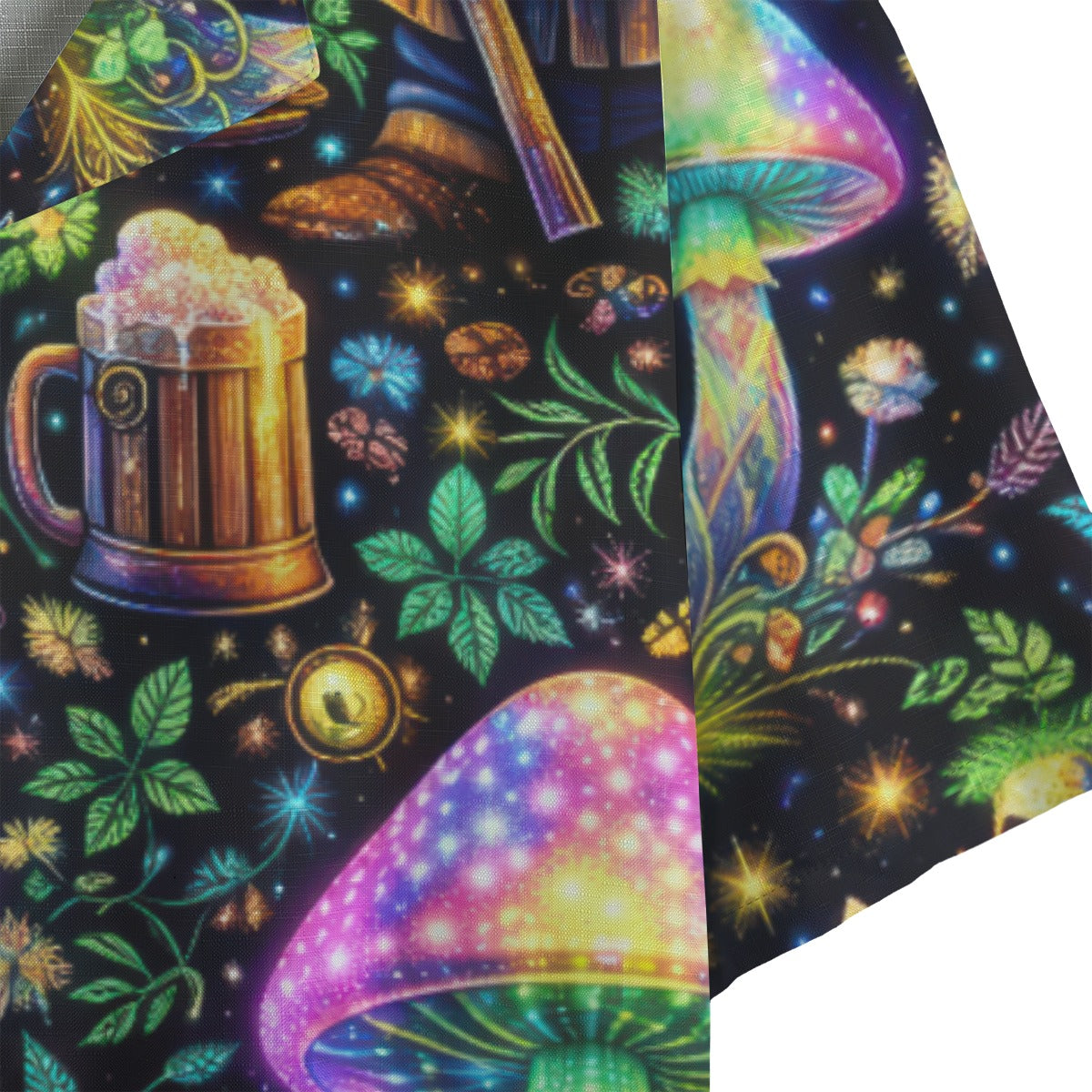 men's linen hawaiian shirt - psychedelic strange brew – midnight/ultraviolet/neon lime/gold
