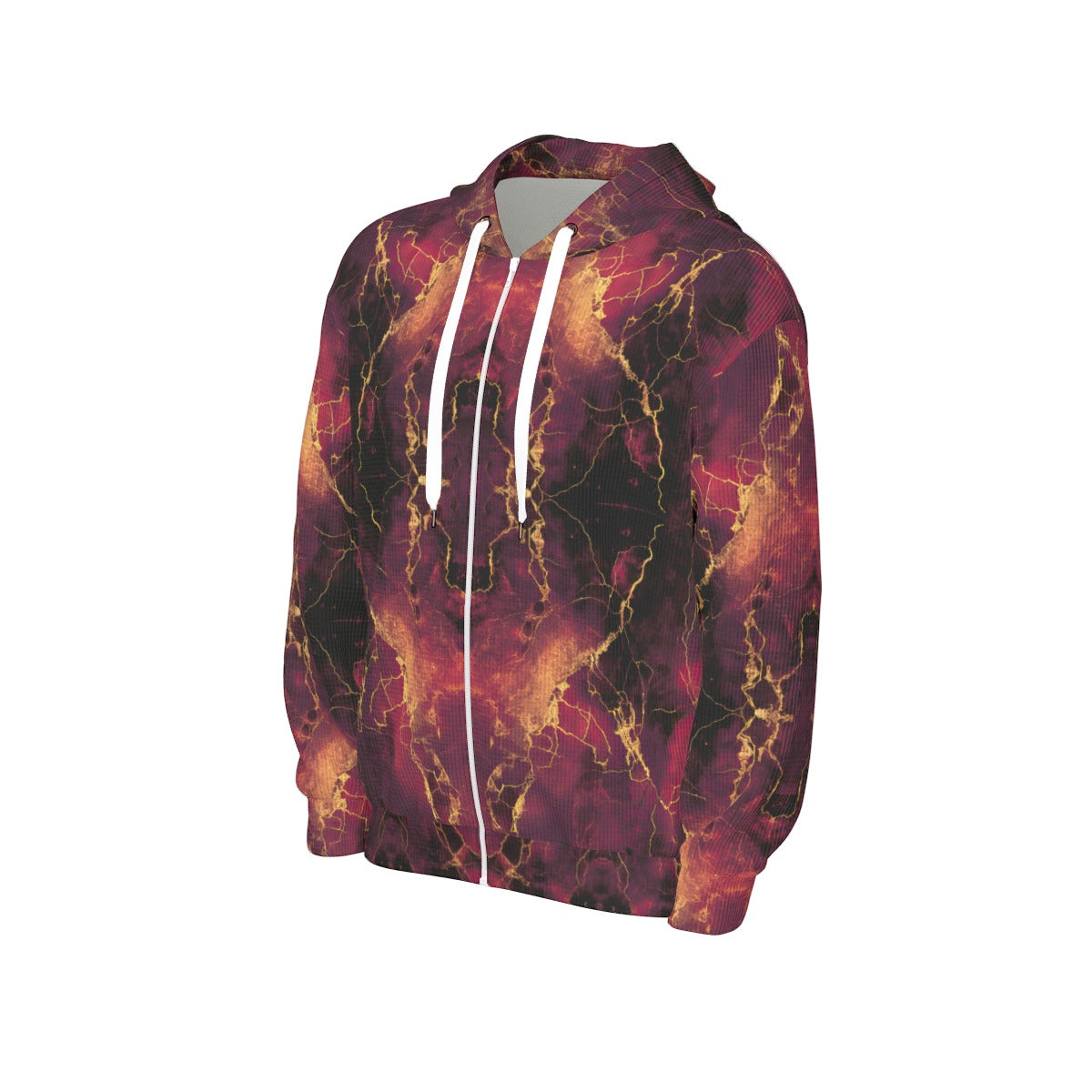 thermal waffle weave zip up hoodie - arandor storm burgundy/crimson/gold/black