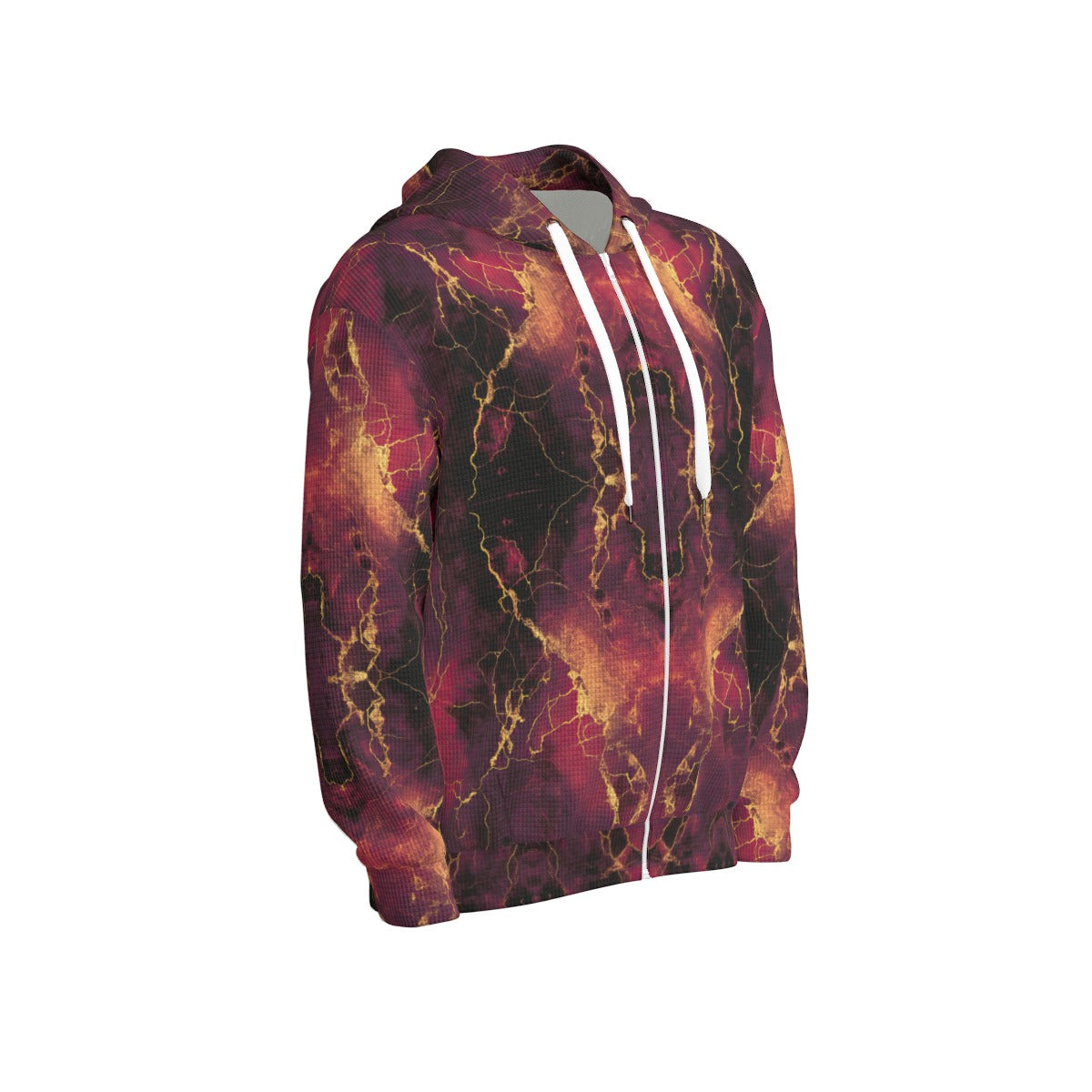 thermal waffle weave zip up hoodie - arandor storm burgundy/crimson/gold/black