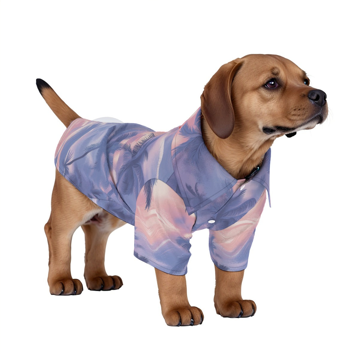 pet hawaiian shirt - periwinkle/pink/sunset