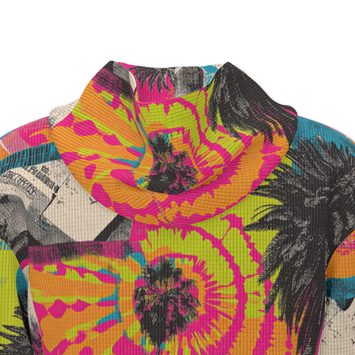 thermal waffle weave zip up hoodie - san diego vibes turquoise/hot coral/neon lime