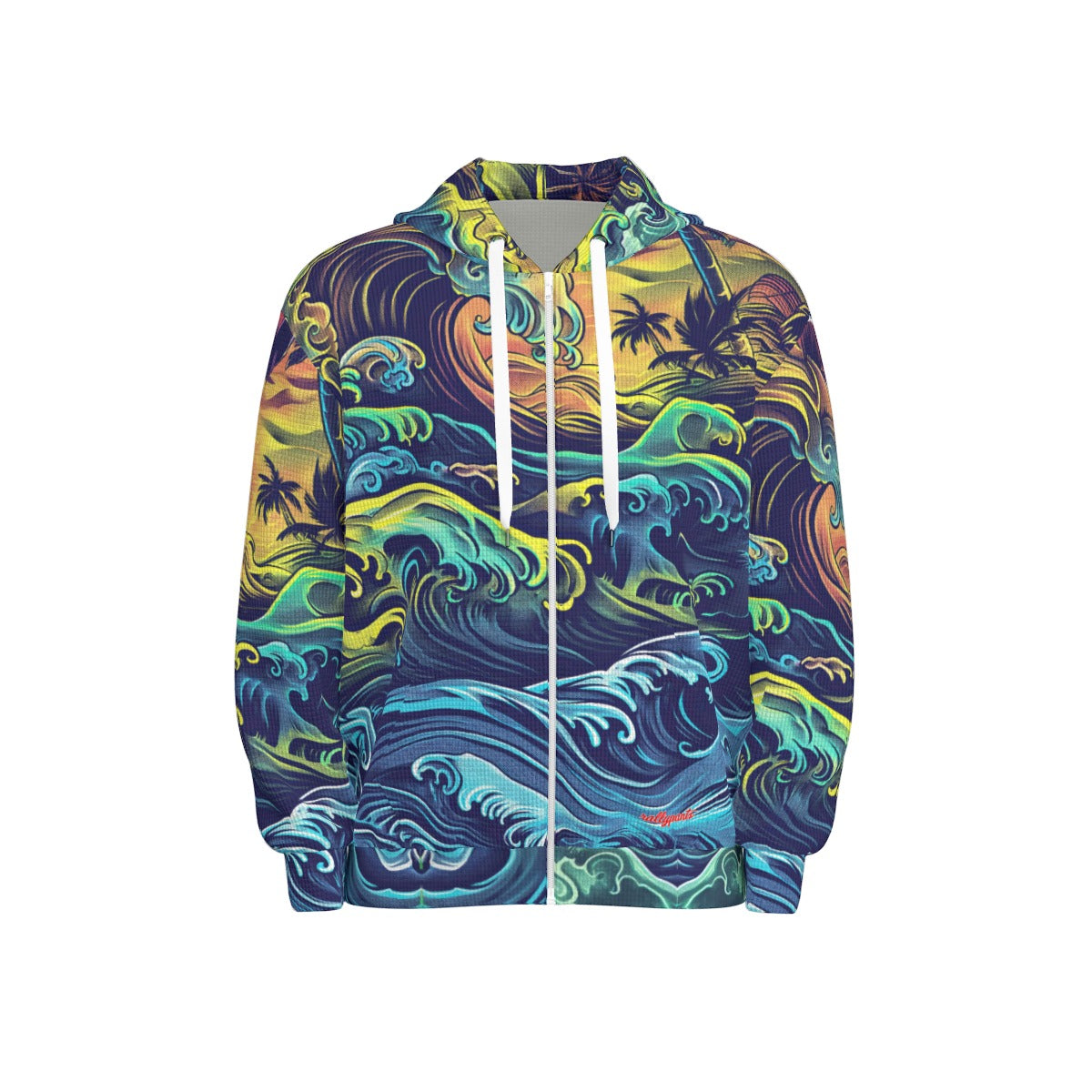 Thermal Waffle Weave Zip Up Hoodie san diego tide deep blue/sun yellow/coastal green