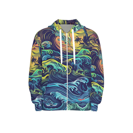 Thermal Waffle Weave Zip Up Hoodie san diego tide deep blue/sun yellow/coastal green