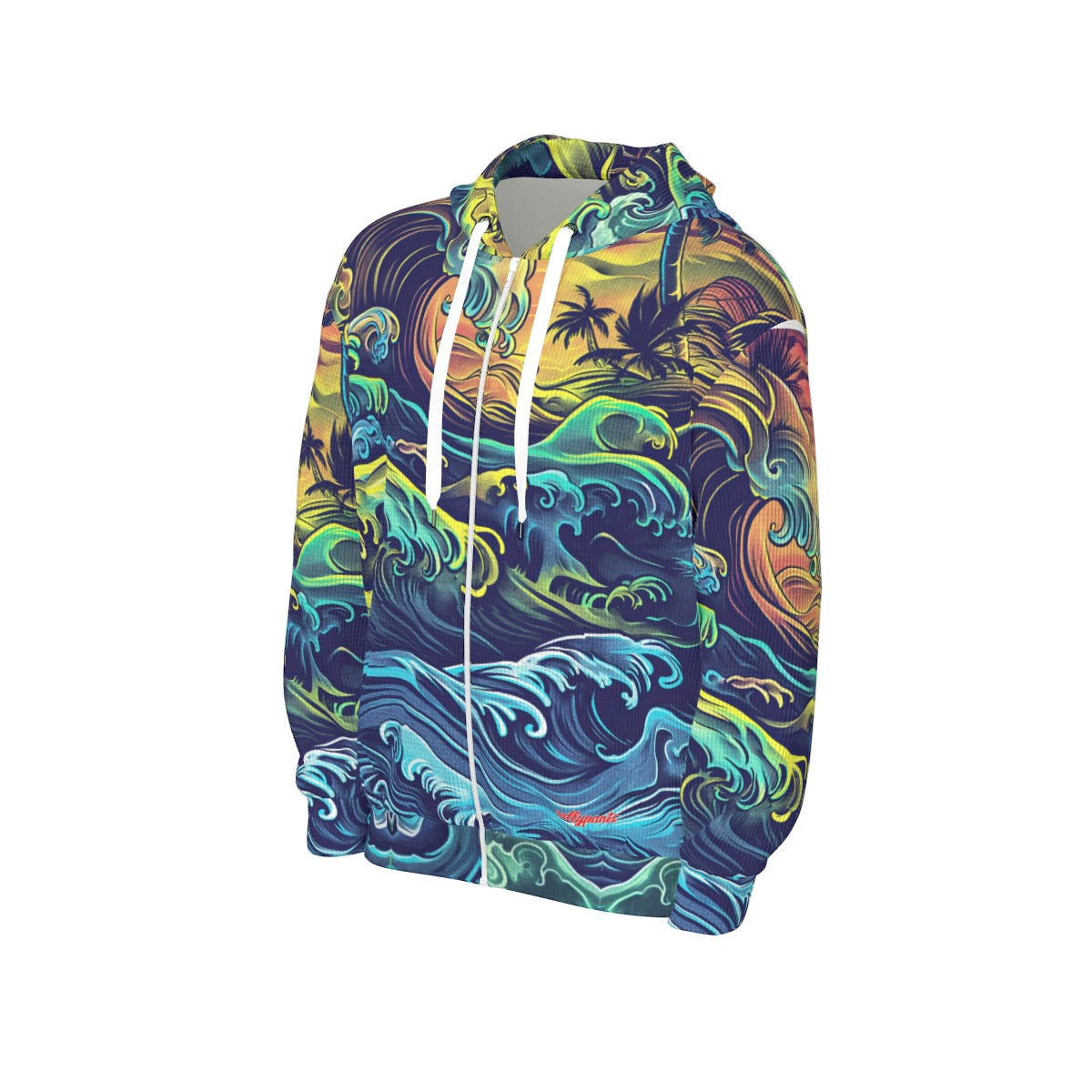 Thermal Waffle Weave Zip Up Hoodie san diego tide deep blue/sun yellow/coastal green