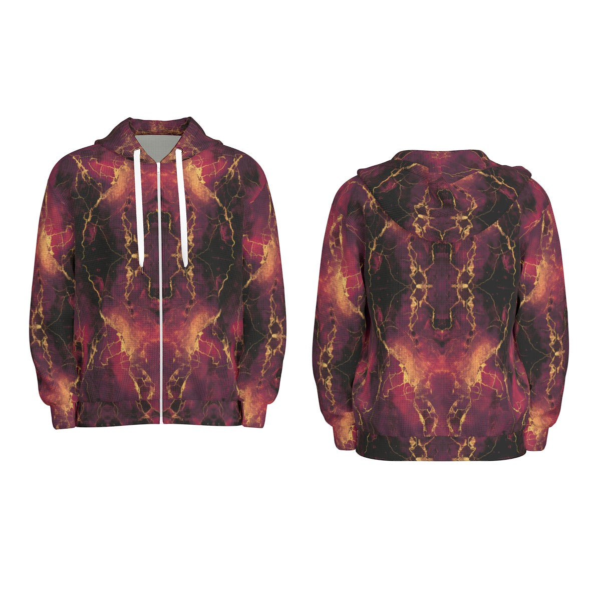 thermal waffle weave zip up hoodie - arandor storm burgundy/crimson/gold/black