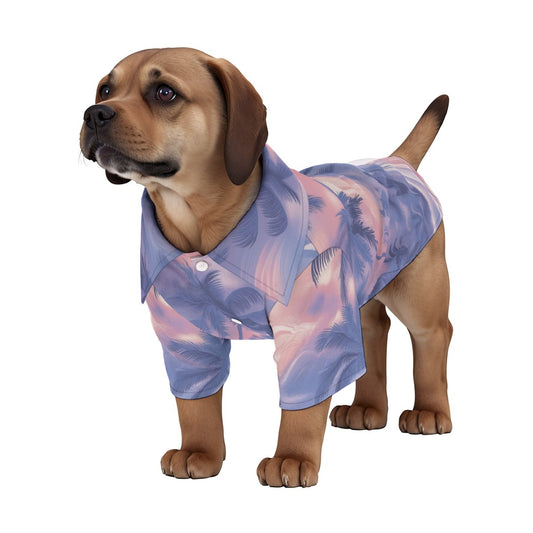 pet hawaiian shirt - periwinkle/pink/sunset
