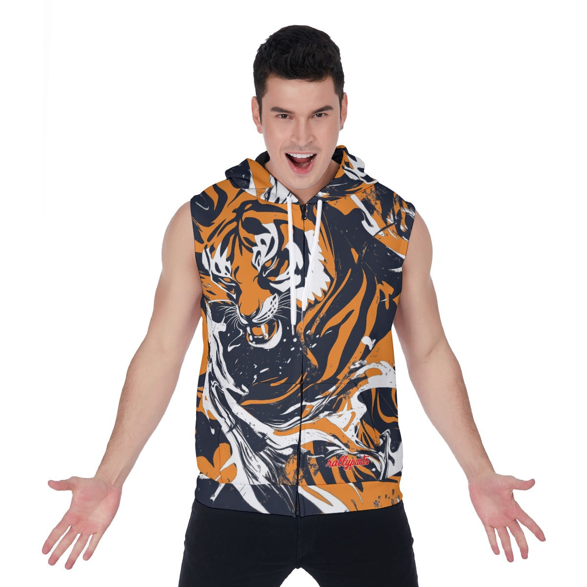 Men's Zipper-Up Sleeveless Hoodie - cincinnati black/orange/white