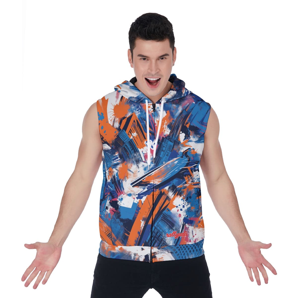 men's sleeveless hoodie - new york blue/orange/black