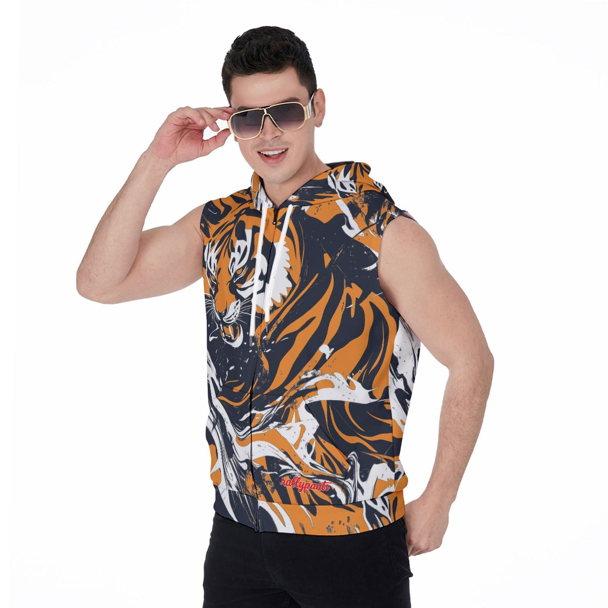 Men's Zipper-Up Sleeveless Hoodie - cincinnati black/orange/white