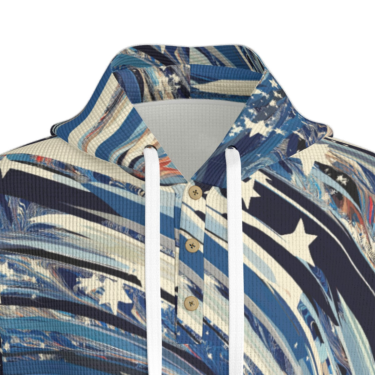 men’s thermal waffle half button pullover hoodie - orlando blue/black/silver - White, 6XL image