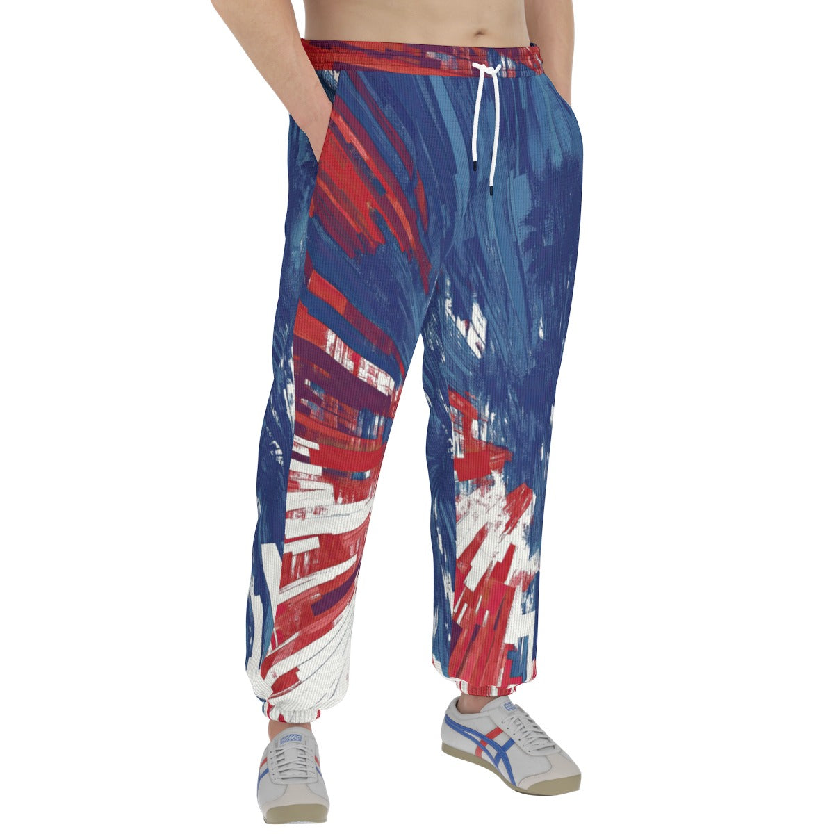 men’s thermal waffle tapered sweatpants - los angeles red/blue/white image 3