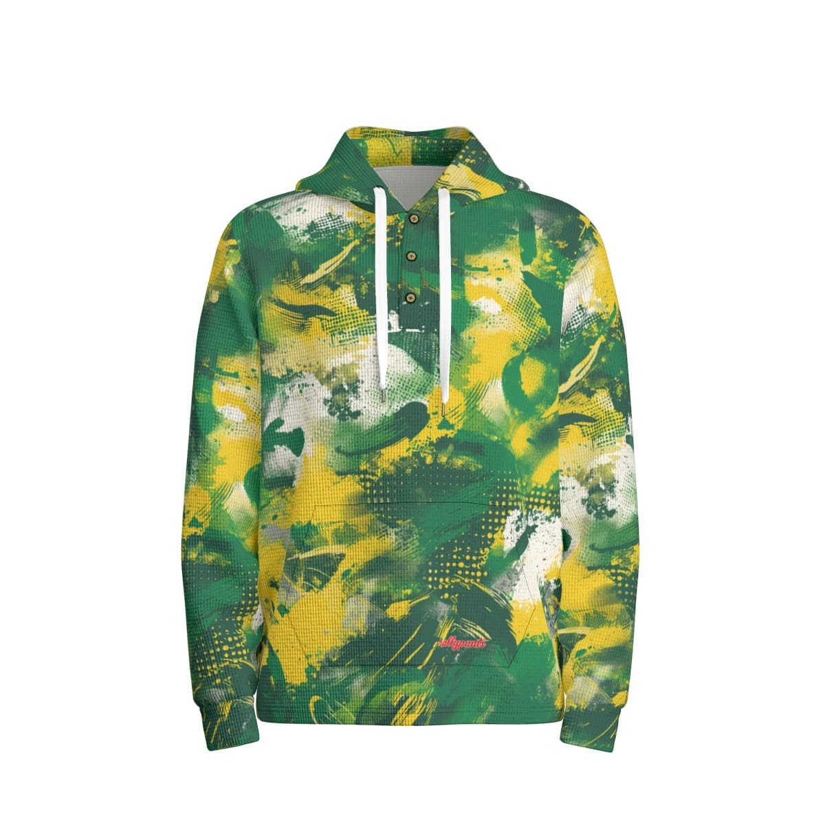 men’s thermal waffle half button pullover hoodie - oak-sac-vegas green/yellow image 1