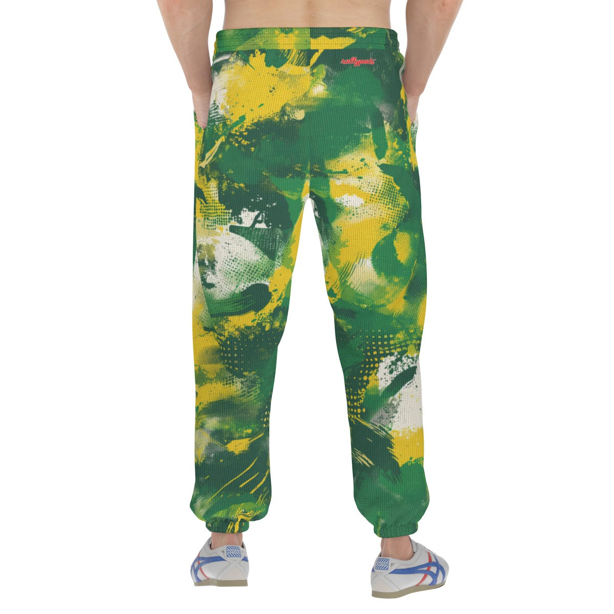 men’s thermal waffle tapered sweatpants - cash money green/yellow/white image 1