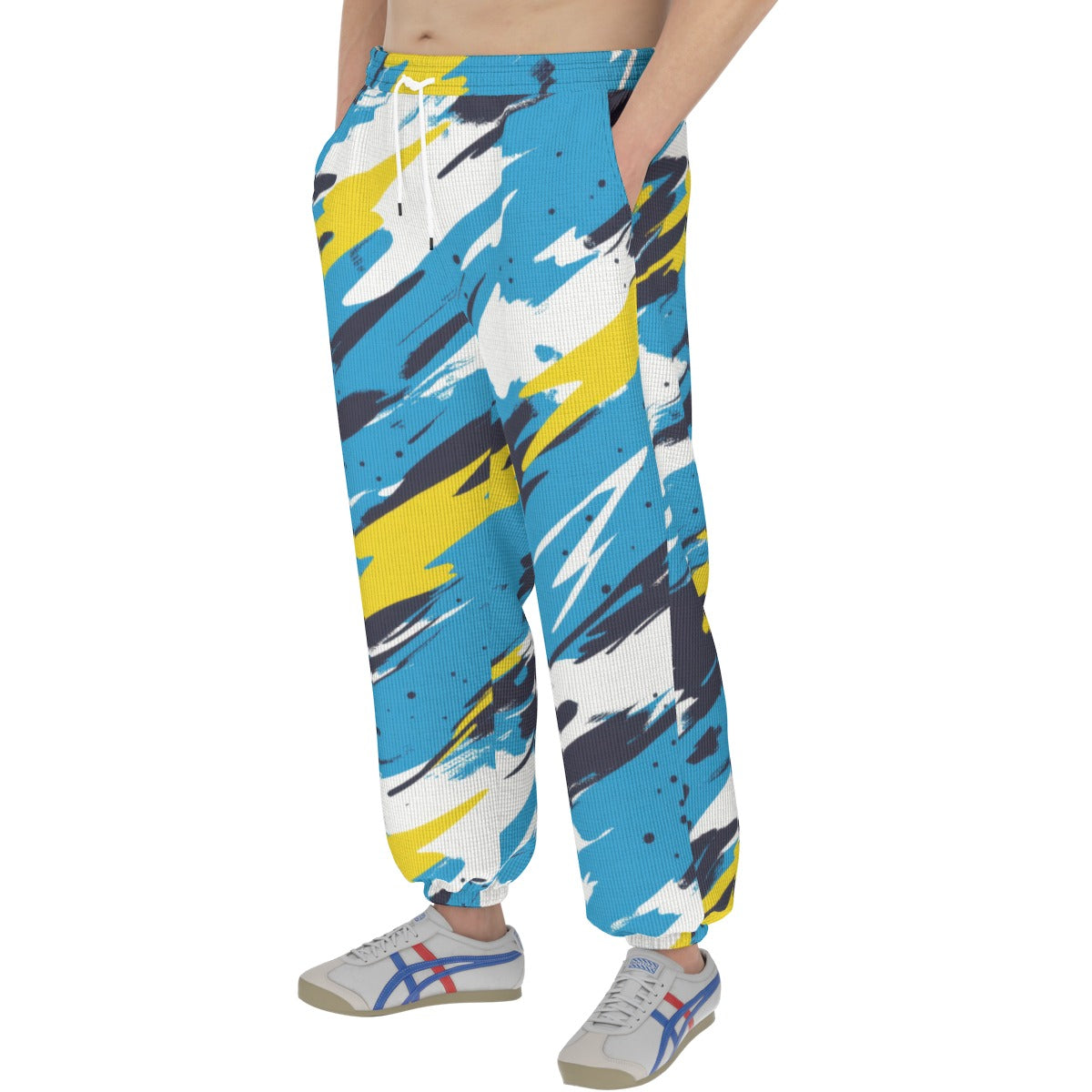 men’s thermal waffle tapered sweatpants - los angeles powder blue/yellow/white image 1