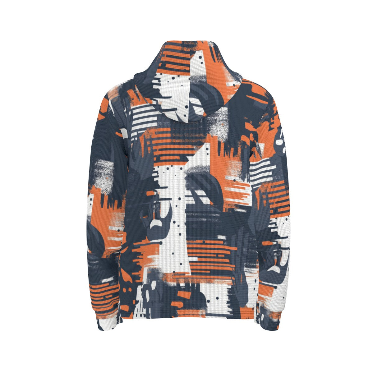 men’s thermal waffle half button pullover hoodie - chicago navy/orange/white image 4