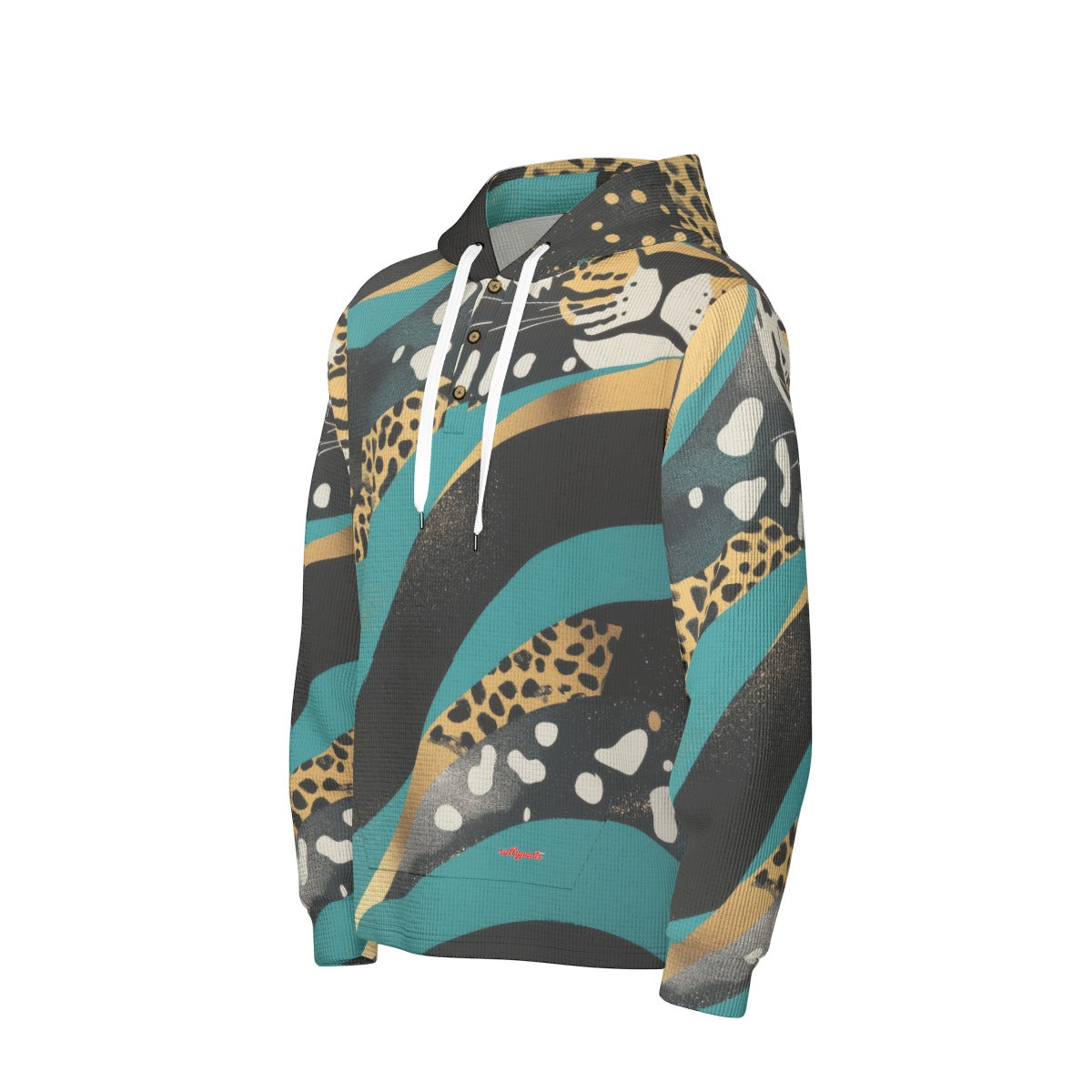men’s thermal waffle half button pullover hoodie - jacksonville teal/black/gold image 3
