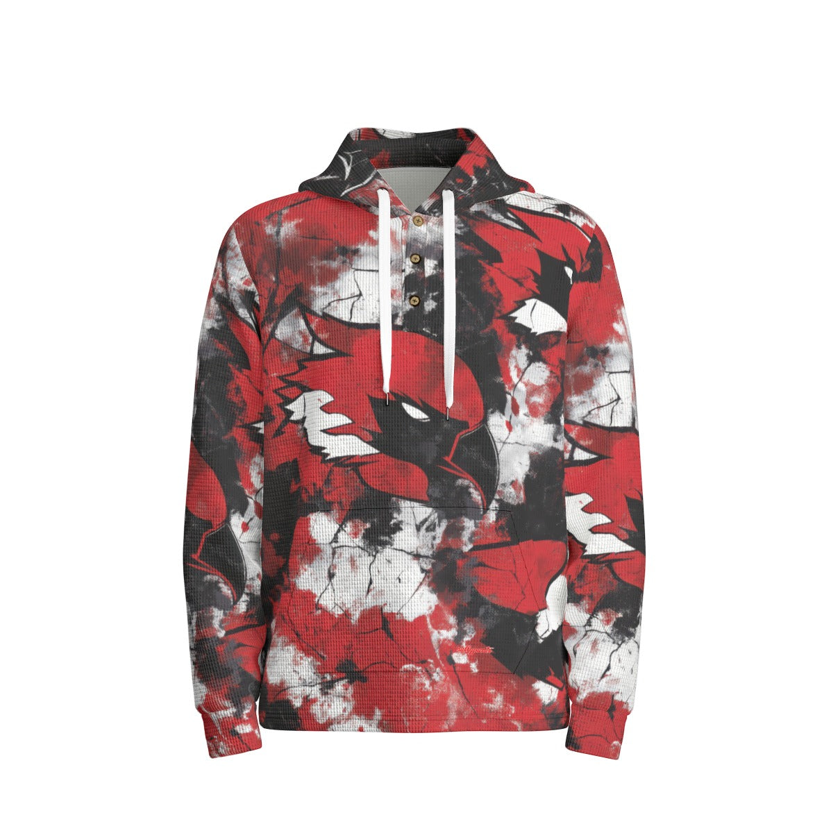 men’s thermal waffle half button pullover hoodie - arizona red/white/black image 1