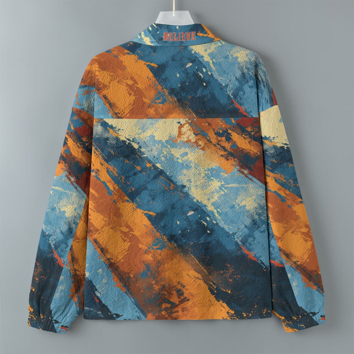 men’s casual lapel jacket – queens blue/orange rallyprint image 4