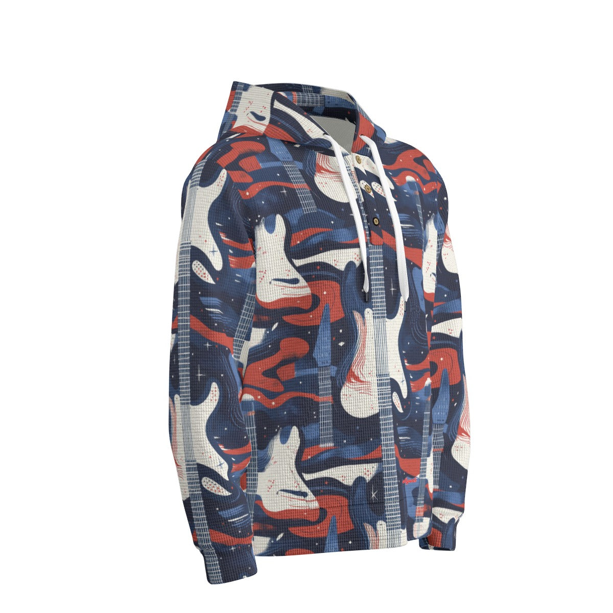 men’s thermal waffle half button pullover hoodie - tennessee navy/blue/red/white image 2