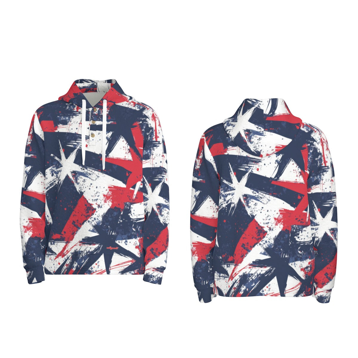 men’s thermal waffle half button pullover hoodie - new england navy/red/white/silver image 2