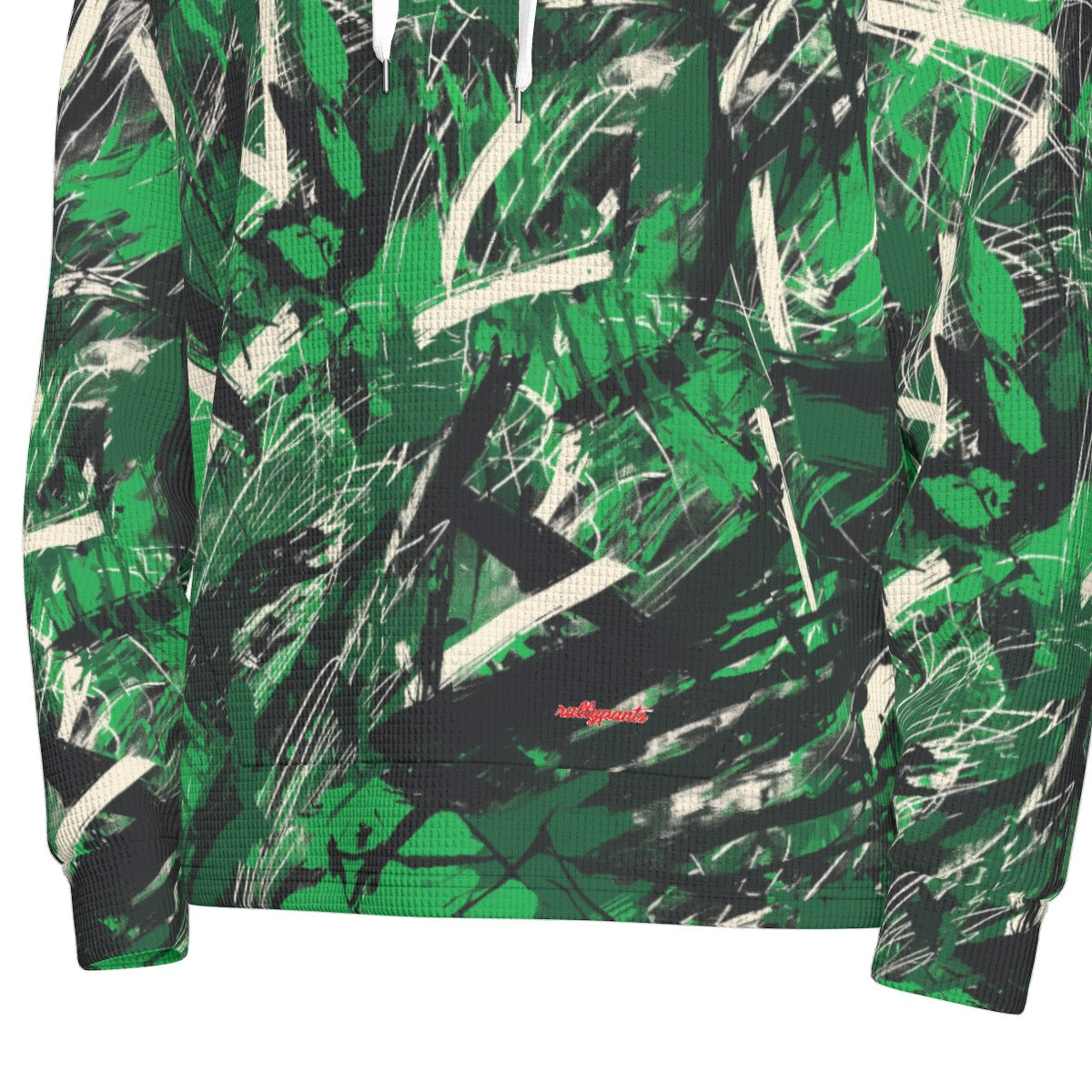 men’s thermal waffle half button pullover hoodie - new york green/white/black image 6