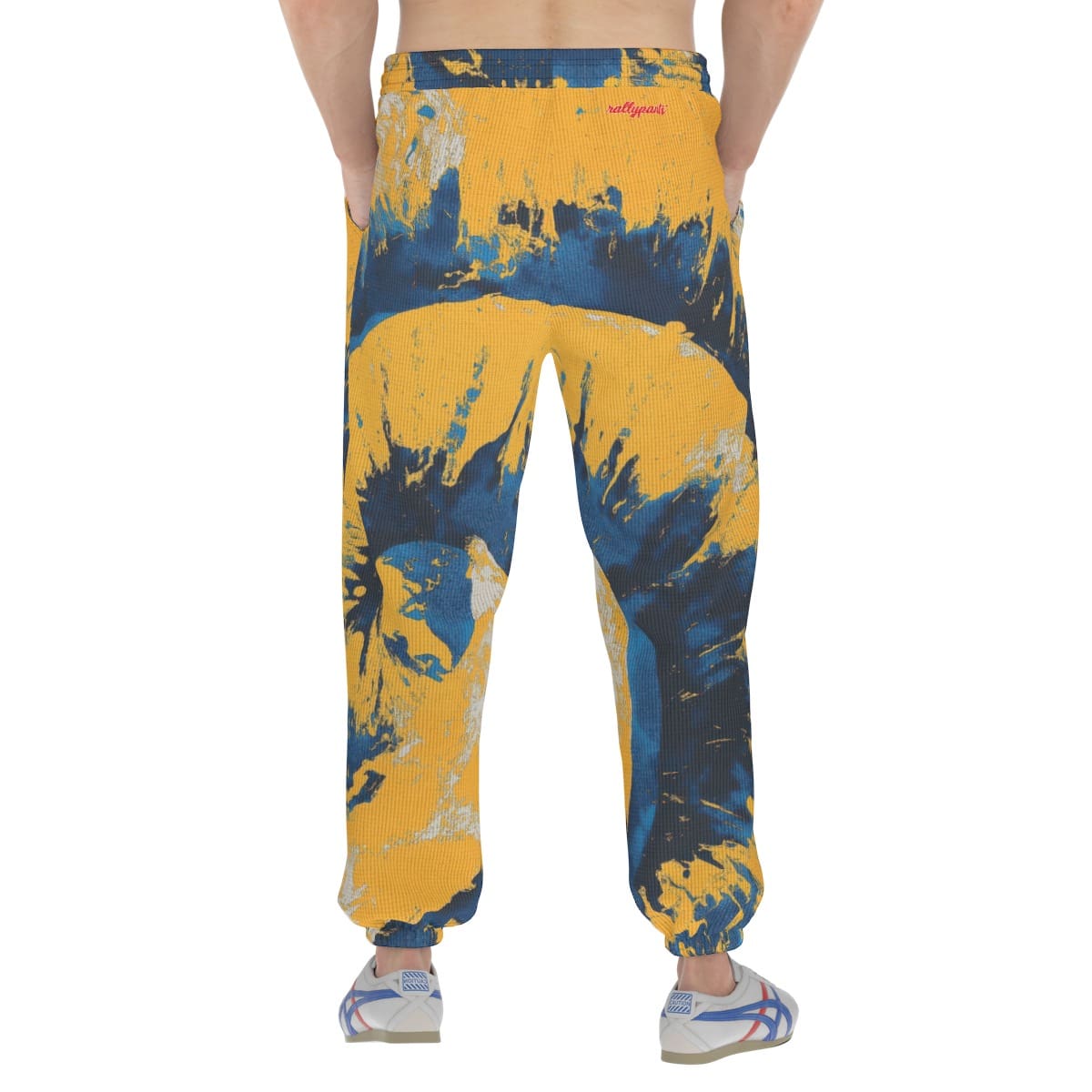 men’s thermal waffle tapered sweatpants – los angeles blue/yellow/white image 3