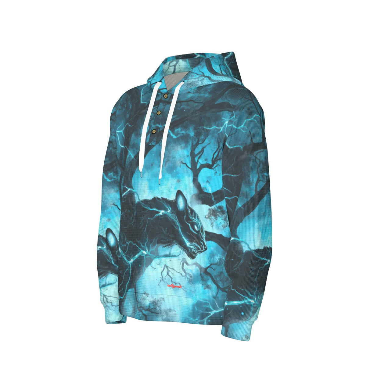 men’s thermal waffle half button pullover hoodie - carolina black/blue/silver image 2