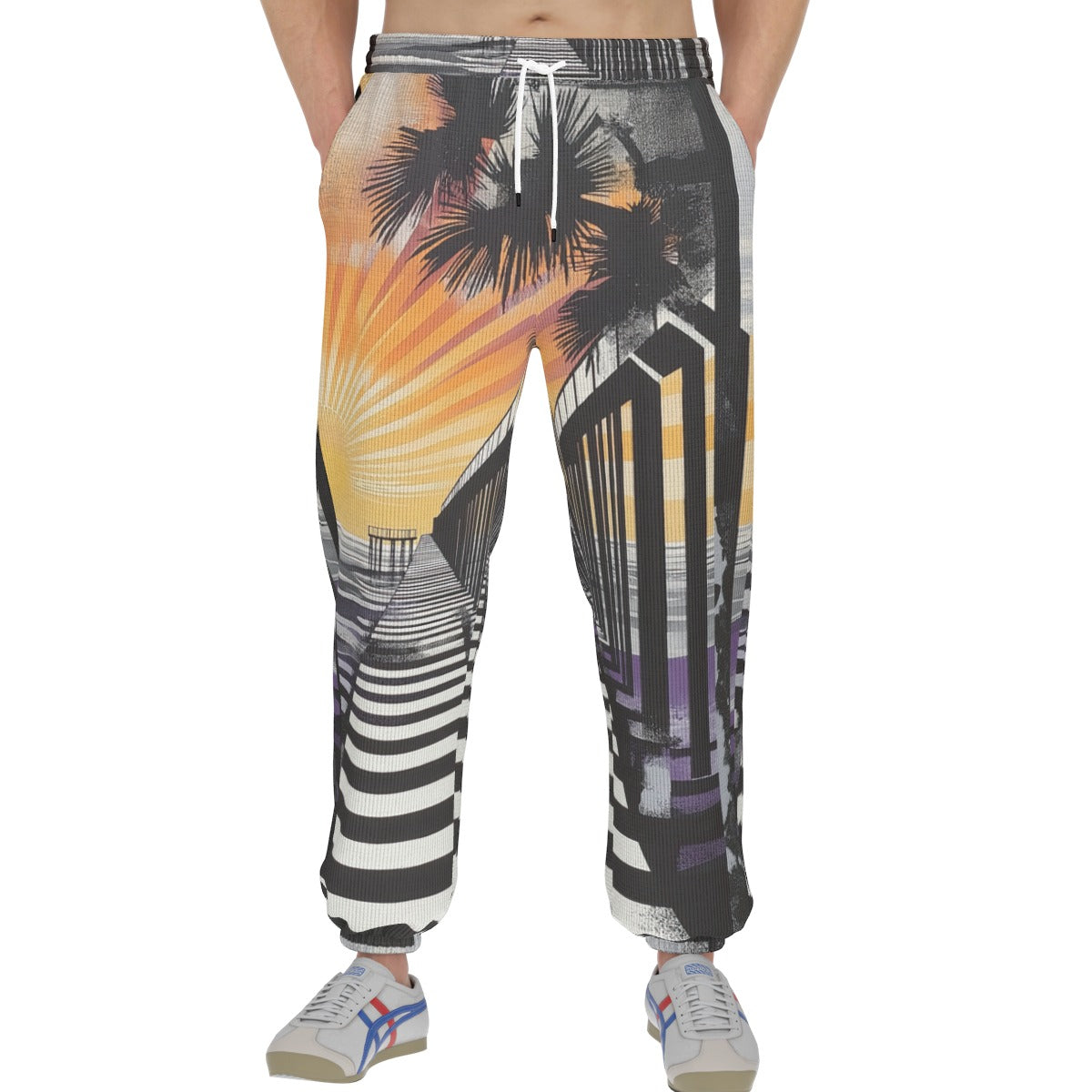 men’s thermal waffle tapered sweatpants - south bay black/silver/purple/yellow - White, 3XL image