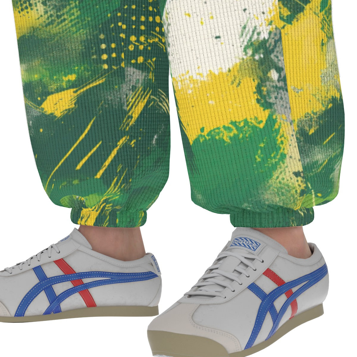 men’s thermal waffle tapered sweatpants - cash money green/yellow/white image 5