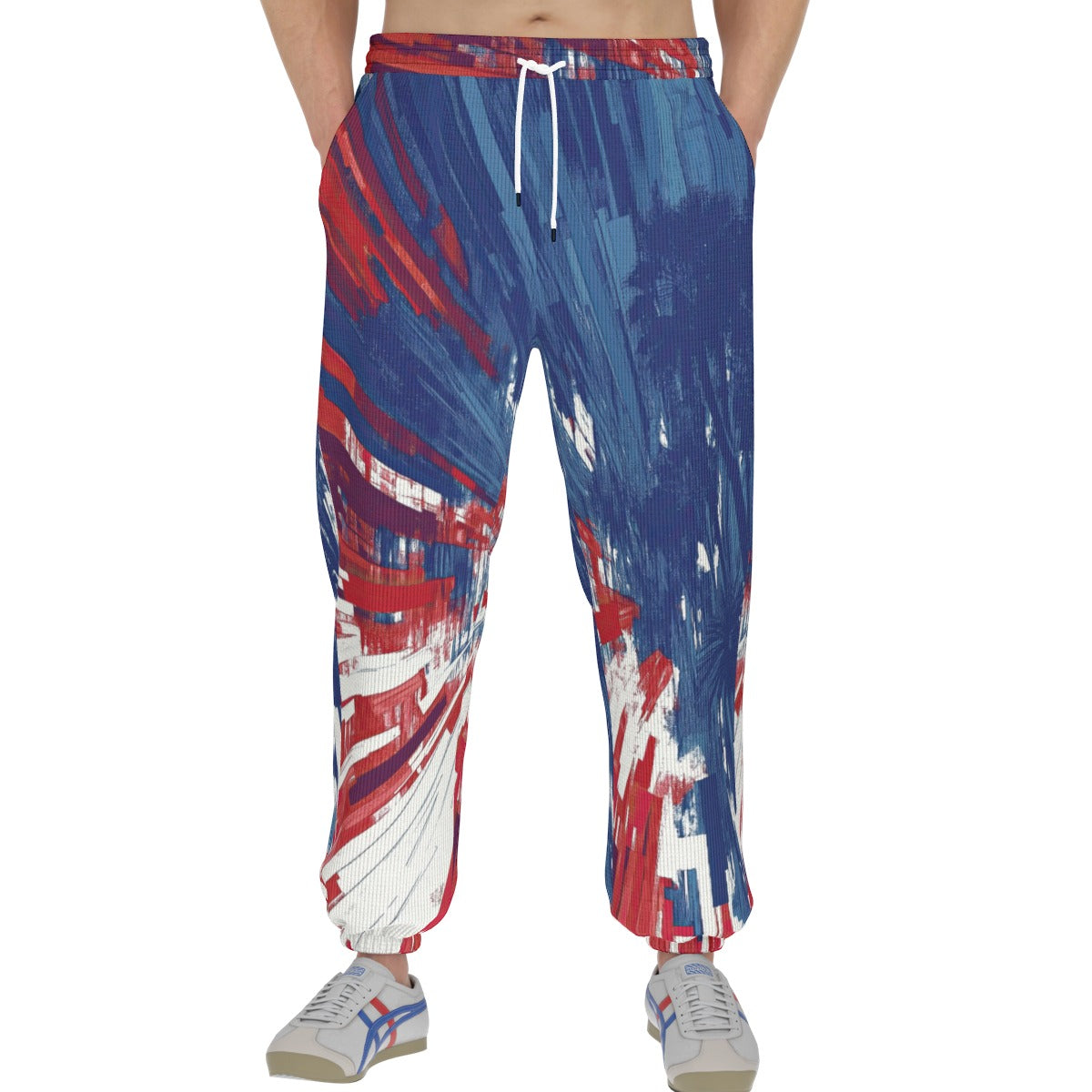 men’s thermal waffle tapered sweatpants - los angeles red/blue/white image 5