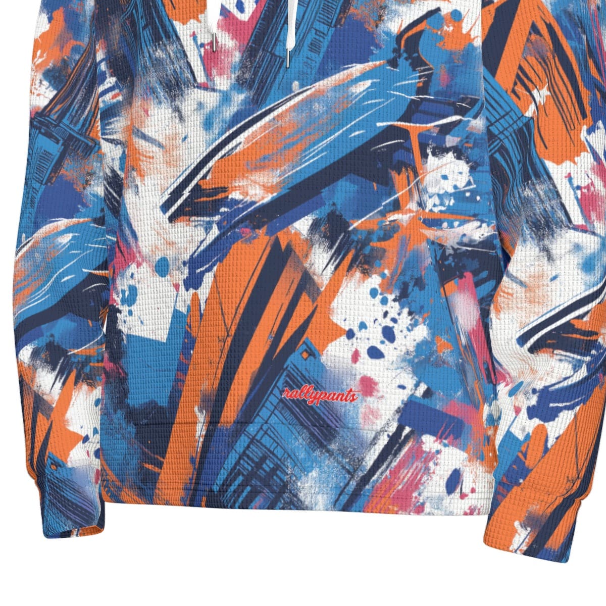 men’s thermal waffle half button pullover hoodie - new york blue/orange/black image 6