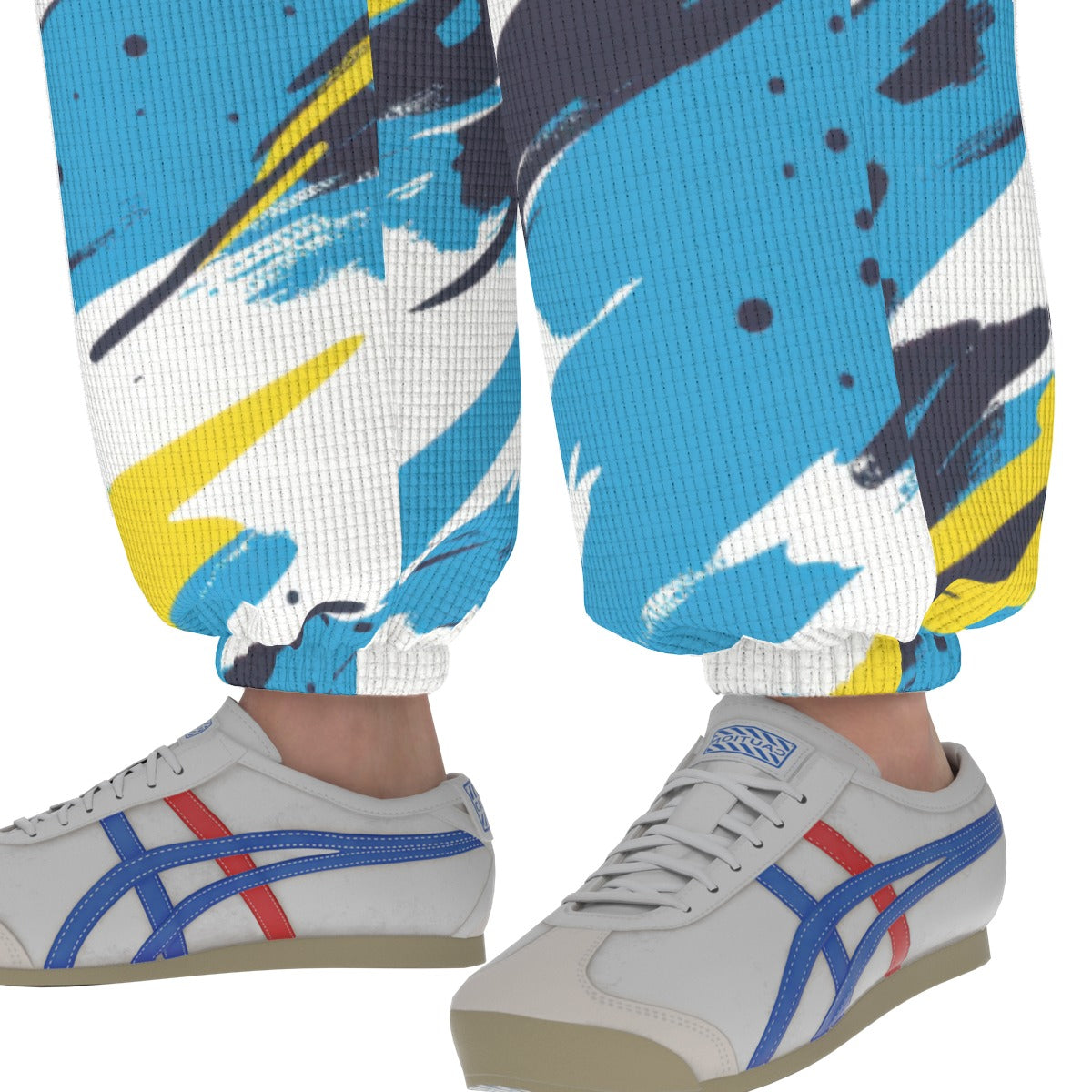 men’s thermal waffle tapered sweatpants - los angeles powder blue/yellow/white image 5