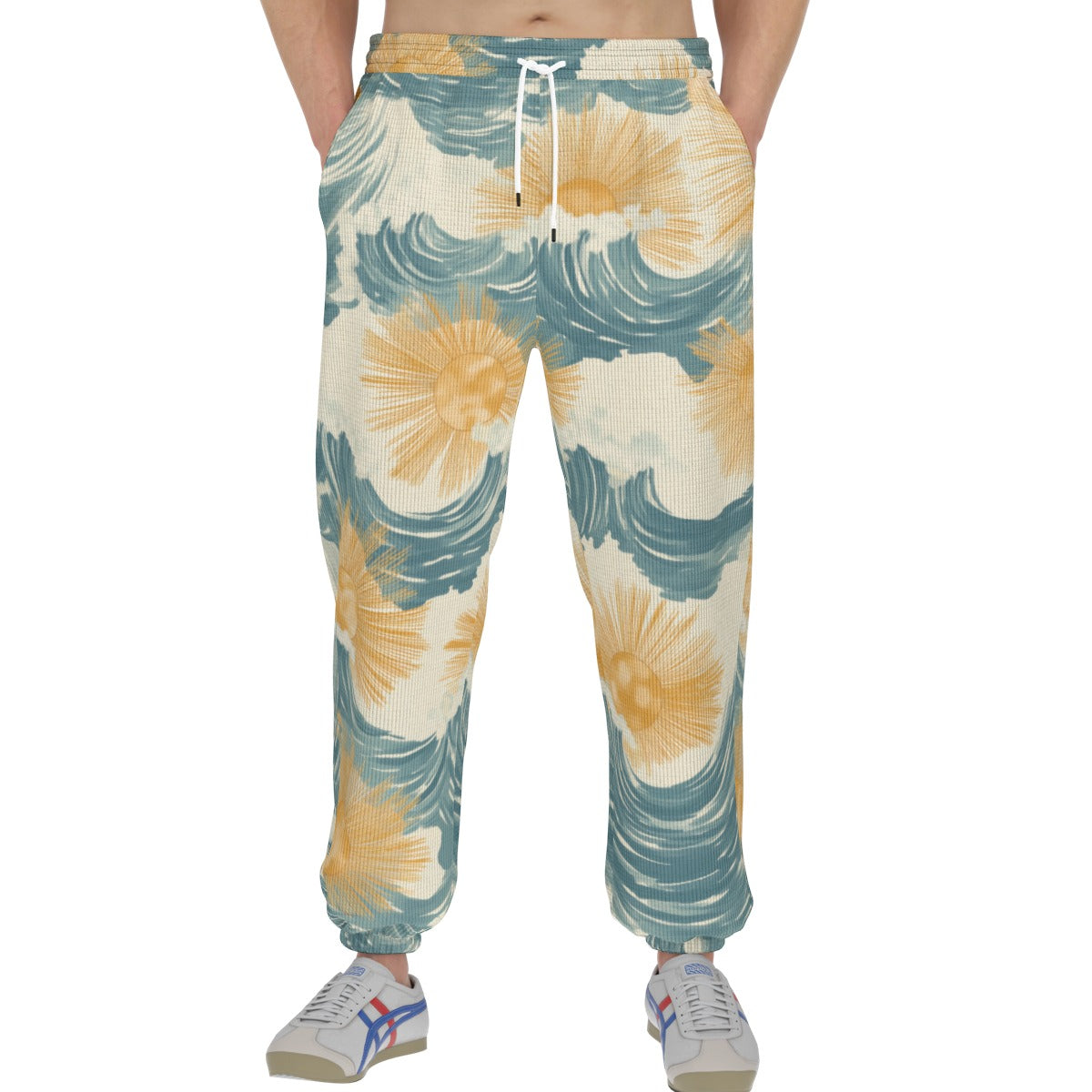 men’s thermal waffle tapered sweatpants - sunsoaked surf pacific teal/golden adobe/seafoam image 3